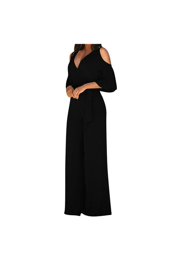 Jumpsuits For Women Casual Summer Rompers Short Sleeve V Neck Tops Jumpsuits Loose Spaghetti Strap Baggy Overalls Jumpers With Pockets 2023