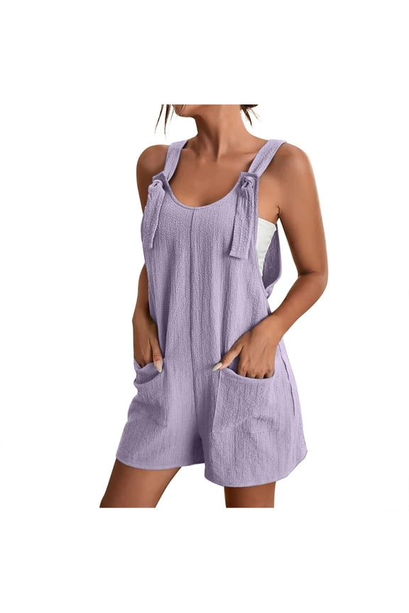 fheaev Summer Overalls for Women Casual Loose Fit Sleeveless Adjustable Strap Wide Leg Shortalls with Pockets