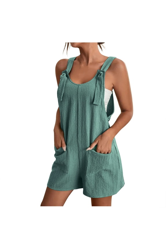 fheaev Summer Overalls for Women Casual Loose Fit Sleeveless Adjustable Strap Wide Leg Shortalls with Pockets