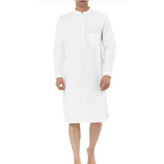JGTDBPO Kaftan Robe for Men Men's Nightshirt Casual Long Sleeve Button Down Loose Sleep Shirt Thobe Muslims Dresses Side Split Gown Shirt Soft Comfy Nightgown
