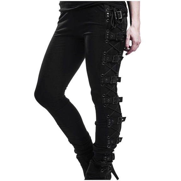 JGTDBPO Leggings For Women Cool Ultra Gathered Pants Gothic Rocker Punk Tie Leggings Baggy Solid Y2K Streetwear Pants