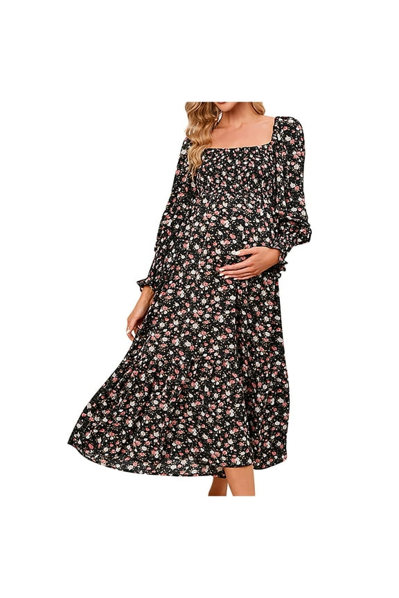 Maternity Dress For Women'S Post-Pregnancy Moms Summer Long Sleeve Nursing Maternity Dresses Breastfeeding Dresses Multifunctional Dresses