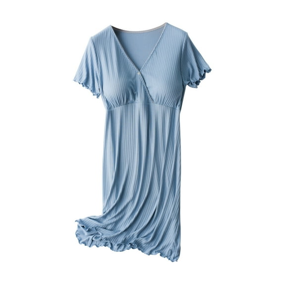 JGTDBPO Maternity Dress For Women Summer Pregnant Nursing Breastfeeding Dress Button Nightgown Labor Solid Color V-Neck Short Sleeve Sleep Dress