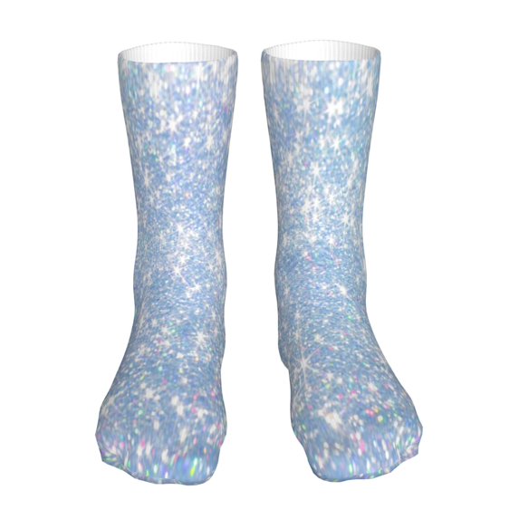 Xecao White Bule Glitter Print Fashion No Heel Casual Crew Socks Cushioned Breathable for Men Women - Moisture wicking,Not easy to fade Suitable for daily