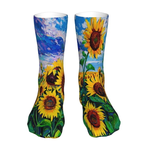 Xecao Landscape With Sunflowers Print Fashion No Heel Casual Crew Socks Cushioned Breathable for Men Women - Moisture wicking,Not easy to fade Suitable for daily