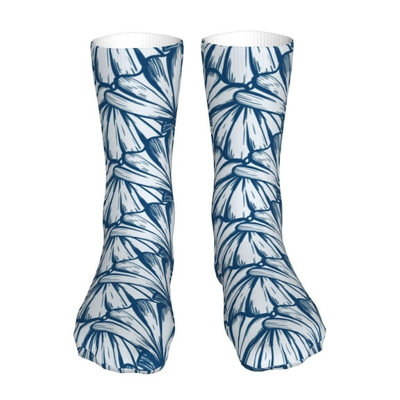 Xecao Blue Shells Print Fashion No Heel Casual Crew Socks Cushioned Breathable for Men Women - Moisture wicking,Not easy to fade Suitable for daily