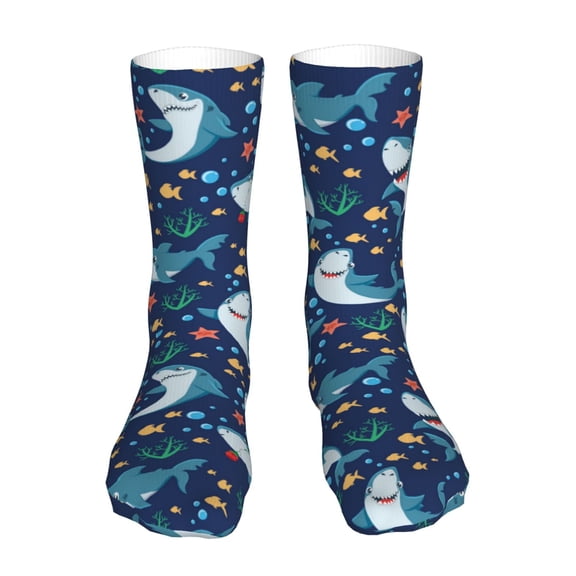 Xecao Sea Sharks Print Fashion No Heel Casual Crew Socks Cushioned Breathable for Men Women - Moisture wicking,Not easy to fade Suitable for daily