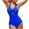 thumbnail image 1 of JGTDBPO One Piece Swimsuit for Women Soild Color Trends Halter Swimsuits Suspender Chest Retro High Cut Low Back Backless Slimming V Neck Bathing Suits Athletic Training Swimwear, 1 of 6