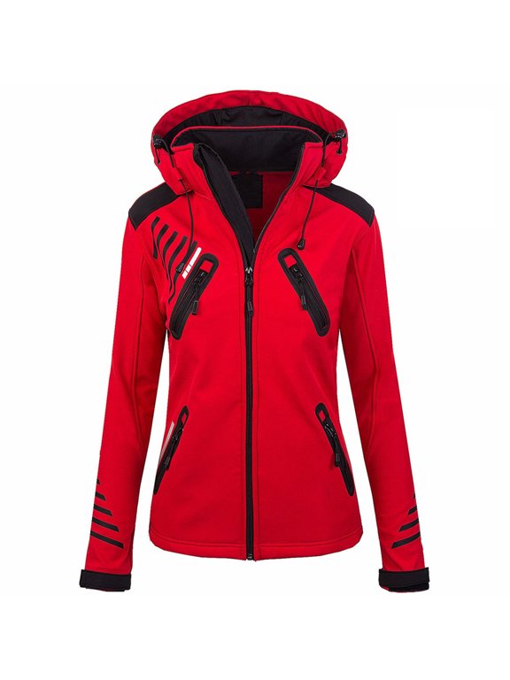 Outdoor Jacket For Women Waterproof Lightweight Hardshell Jacket Outdoor Recreation Sports Interchange Jacket Windbreaker Zipper Loose Top Long Sleeve Plus Size Hooded Coat