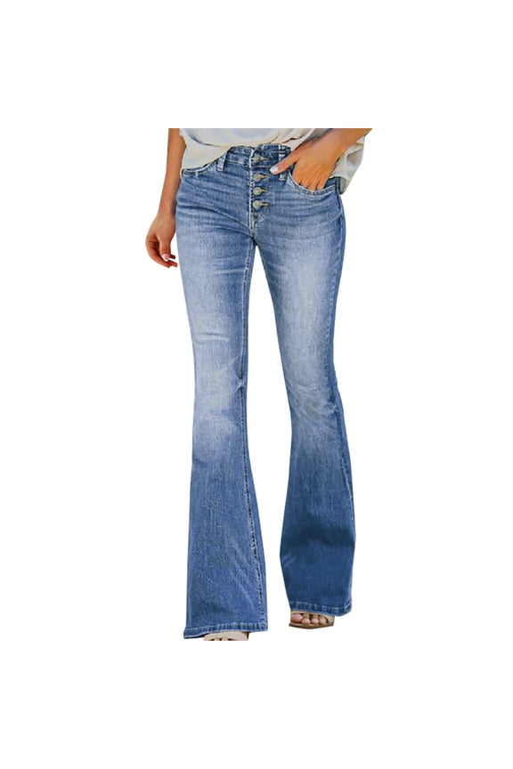 Plus Size Flared Jeans For Women High Waist Boot Cut Women Jeans Full Length Mom Stretchy Slim Pants Elastic Waist Stretch Solid Color Pants
