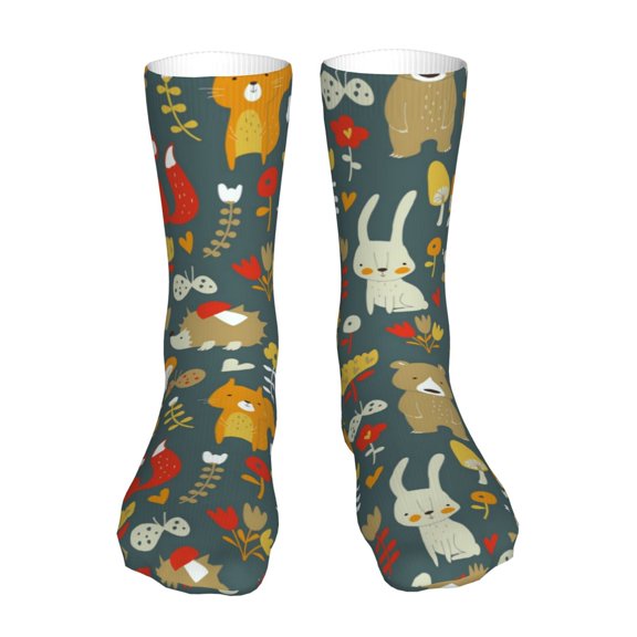 Xecao Cute Animal Forest Print Fashion No Heel Casual Crew Socks Cushioned Breathable for Men Women - Moisture wicking,Not easy to fade Suitable for daily