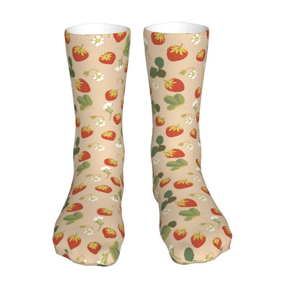 Xecao Floral Strawberr Print Fashion No Heel Casual Crew Socks Cushioned Breathable for Men Women - Moisture wicking,Not easy to fade Suitable for daily
