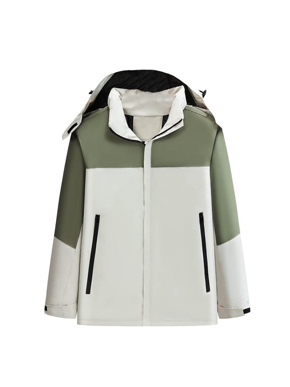 Rain Jacket For Women Long Sleeve Zipper Pocket Winter Coats Snow Ski Snowboarding Jacket Water Windproof Detachable Cap Outdoor Sports Jacket Warm Raincoat Windbreaker Coat With Hood