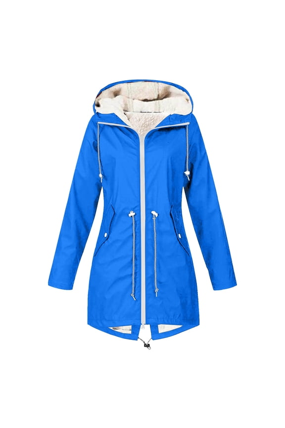 Rain Jackets For Women Long Sleeve Zipper Pocket Waterproof Rain Coats With Hood Warm Fleece Lined Winter Coat Outdoor Interchange Jacket Softshell Windbreaker Hiking Snowboarding Jacket