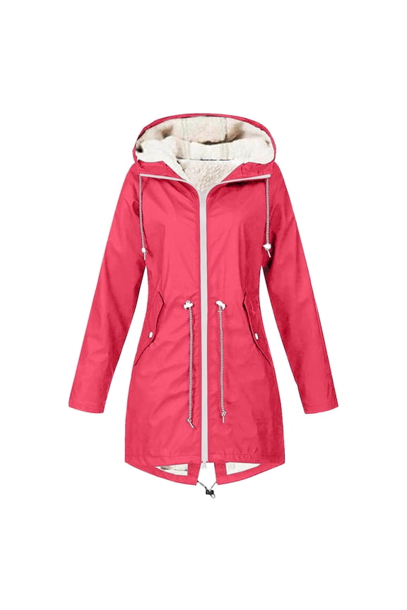 Rain Jackets For Women Long Sleeve Zipper Pocket Waterproof Rain Coats With Hood Warm Fleece Lined Winter Coat Outdoor Interchange Jacket Softshell Windbreaker Hiking Snowboarding Jacket
