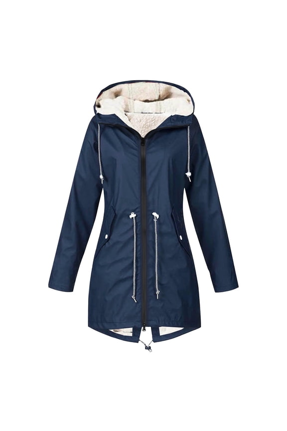 Rain Jackets For Women Long Sleeve Zipper Pocket Waterproof Rain Coats With Hood Warm Fleece Lined Winter Coat Outdoor Interchange Jacket Softshell Windbreaker Hiking Snowboarding Jacket