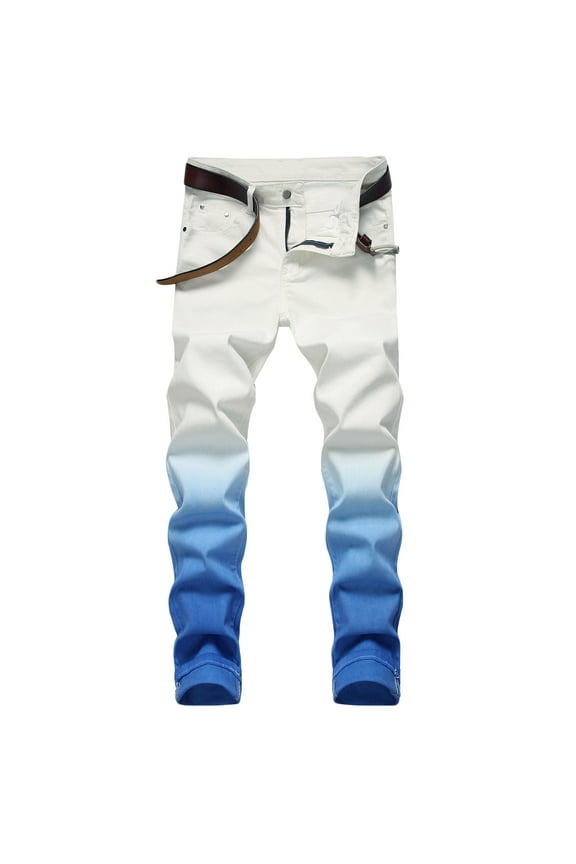 Ripped Jeans for Men Slim Fit Stretch Jeans Ripped Skinny Jeans Straight Leg Fashion Comfort Tie-dye Gradient Distressed Denim Pants with Pocket