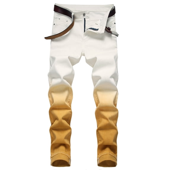 JGTDBPO Ripped Jeans Pants Men Fashion Trend Men'S Micro Elastic Slim Elastic Small Straight Leg Tie-Dye Trousers