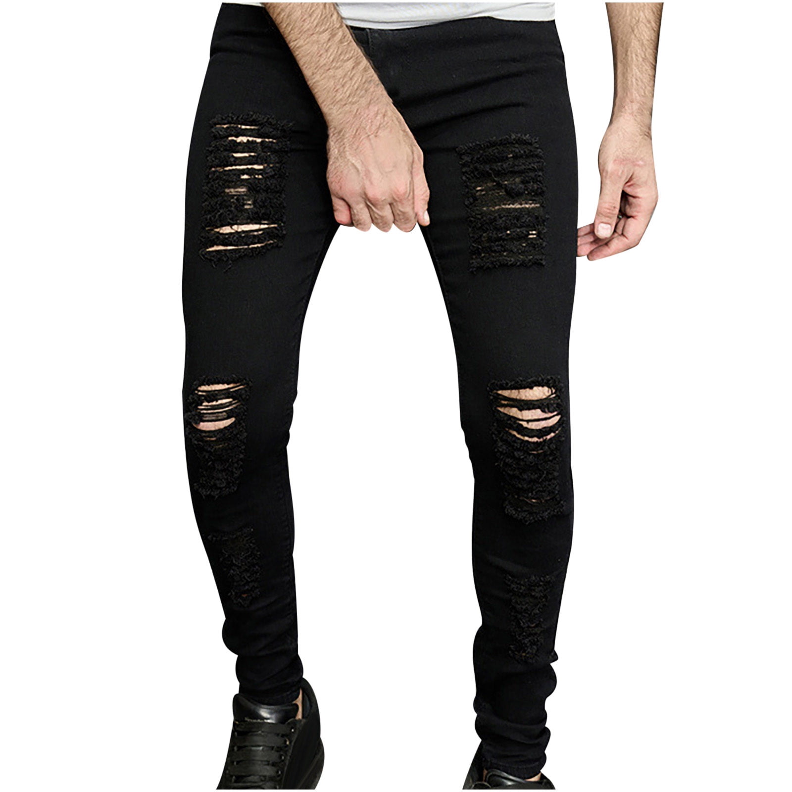 Mens Scratch Jeans Pants for Men Stylish Slim Fit Stretch Jeans Denim Men  Pant, Plain Black Colour, 30W Size -