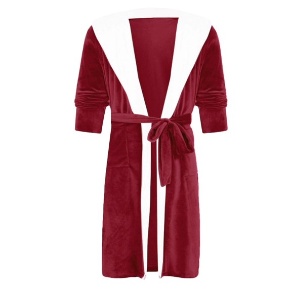 JGTDBPO Robes For Men Fleece Solid Casual Waist Tie Cardigan Pocket Night Gown Plush Long Terry Clothes Household Sashes Loungewear Clothes Flannel Warmth Beibei Hooded Bathrobe Long Pajamas
