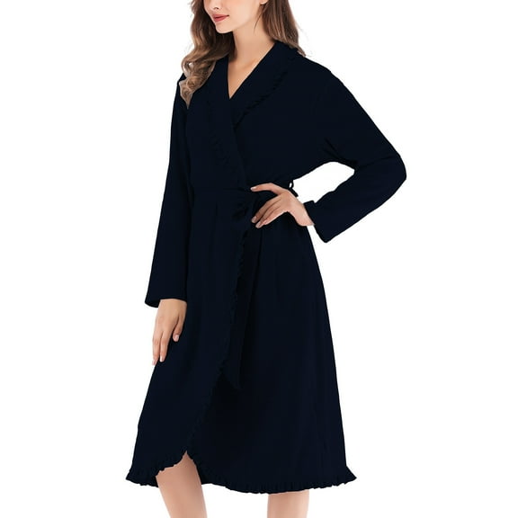 JGTDBPO Robes For Women Classic Solid Color Premium Cotton Warm Night Gown Bathrobe Luxury Soft Thick And Fleece Plush Long Terry Cloth Household Sashes Loungewear Clothes Bathrobe Long Pajamas