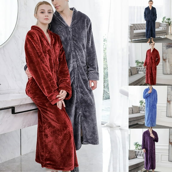 fheaev Robes For Women Classic Unisex Premium Cotton Night Gown Bathrobe Luxury Plush Long Terry Cloth Household Clothes Flannel Bathrobe Long Pajamas With Pocket+Belts