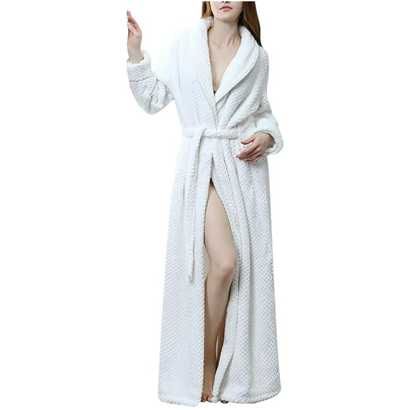 fheaev Robes For Women Classic Unisex Premium Cotton Night Gown Bathrobe Luxury Plush Long Terry Cloth Household Clothes Flannel Hooded Bathrobe Long Pajamas With Pocket+Belts