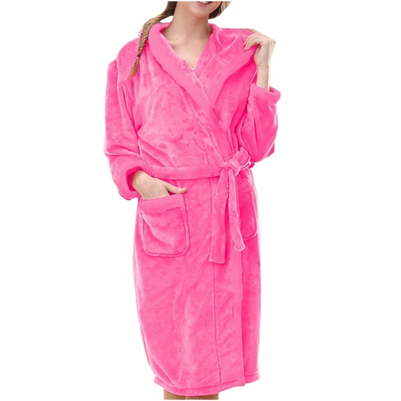 fheaev Robes For Women Classic Unisex Premium Cotton Night Gown Bathrobe Luxury Plush Long Terry Cloth Household Clothes Flannel Hooded Bathrobe Long Pajamas With Pocket+Belts