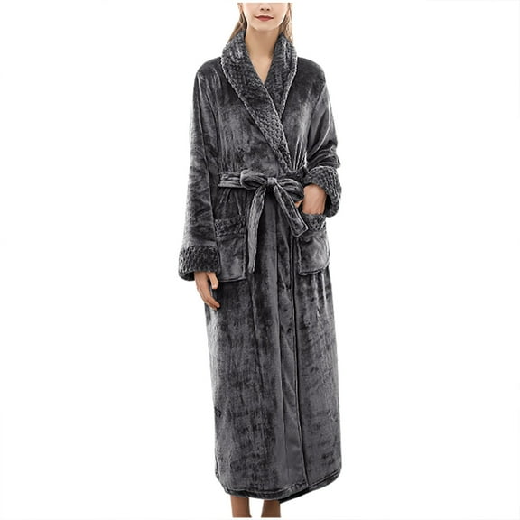 fheaev Robes For Women Classic Unisex Premium Cotton Warm Night Gown Bathrobe Luxury Soft Thick And Fleece Plush Long Terry Cloth Household Sashes Pokets Clothes Bathrobe Long Pajamas