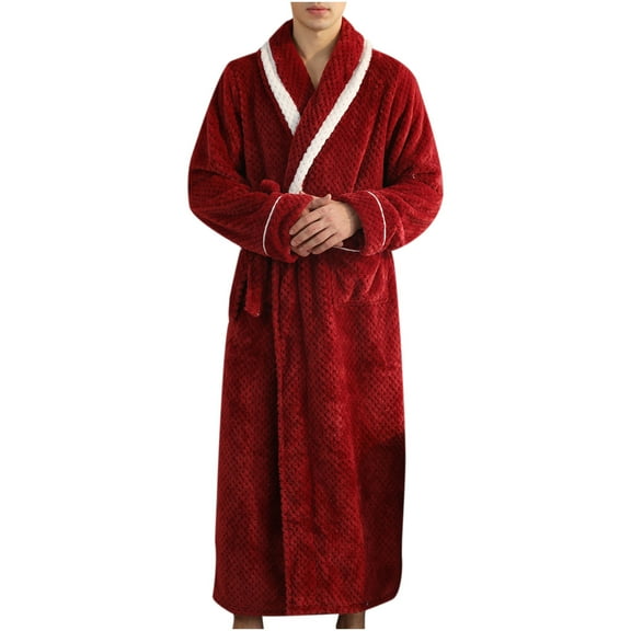 fheaev Robes For Women Classic Unisex Premium Cotton Warm Thick And Fleece Night Gown Plush Long Terry Clothes Household Sashes Clothes Flannel Warmth Beibei Fleece Bathrobe Long Pajamas