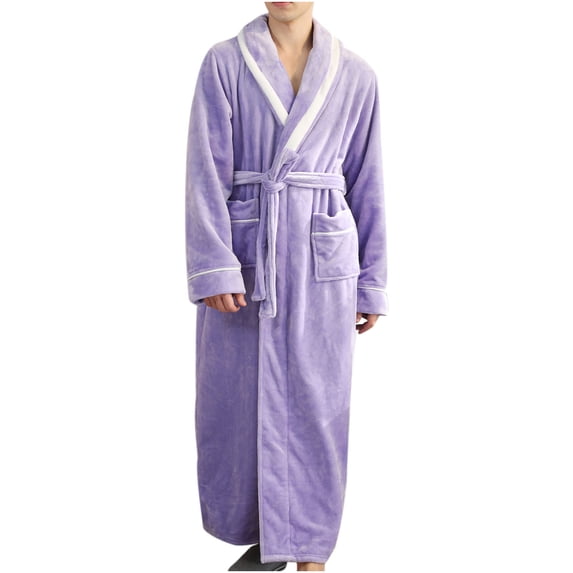 fheaev Robes For Women Classic Unisex Premium Cotton Warm Thick And Fleece Night Gown Plush Long Terry Clothes Household Sashes Clothes Flannel Warmth Beibei Fleece Bathrobe Long Pajamas
