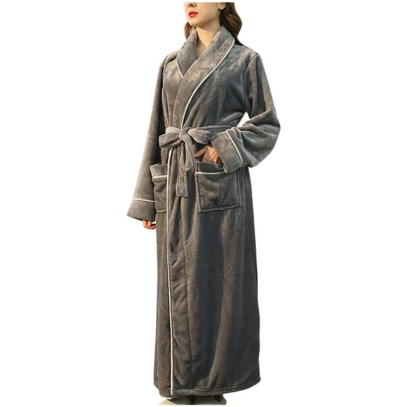 fheaev Robes For Women Classic Unisex Premium Warm Night Gown Luxury Soft Thick And Fleece Plush Long Terry Cloth Bathrobe Household Sashes Pokets Clothes Bathrobe Long Pajamas
