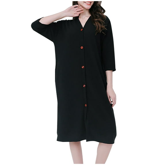JGTDBPO Robes For Women Comfortable Crewneck Short Sleeve Nightgown Sleepwear Knee Length Duster Housecoats Loungewear Loose Pajamas Nightdress Home Clothes