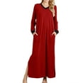 thumbnail image 1 of JGTDBPO Robes For Women V-Neck Pocket Side Slit Robe Long Sleeve Nightgown Sleepwear Full Length Duster Housecoats Loungewear With Pockets Loose Pajamas, 1 of 6