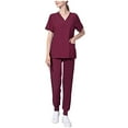 thumbnail image 1 of JGTDBPO Scrubs Set For Women Joggers Solid Color V-Neck Pocket Top Soft Athletic Stretch Set Workwear Drawstring Threaded Pant Legs Medical Uniform, 1 of 3