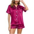 thumbnail image 1 of JGTDBPO Silk Satin Pajamas Set for Women Two Piece Sleepwear Pajama Set Short Sleeve Button Down Top and Shorts 2 Pjs Set Set wear for Women Causal Home Wear, 1 of 6