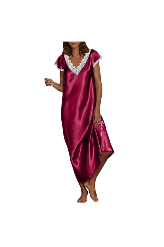 Sleep Shirts For Women Short Sleeves Long Nightgown Super Soft Sleepwear Comfy Satin Silk Nightshirts With Pocket Home Wear Pajamas Long Dress