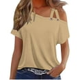 thumbnail image 1 of JGTDBPO Summer Tops for Women Dressy Solid Color Trendy Pullover Tops Short Sleeve Off The Shoulder Camisole Loose Blouses Tunic Tops for Leggings Casual T-Shirts, 1 of 5