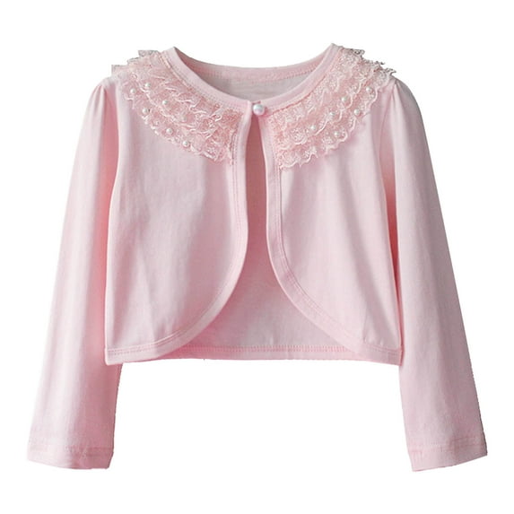 JGTDBPO Sweaters For Girl Clearance Toddlers Fashion Cute Color Waffle Shrug Sweaters Princess Long Sleeved Lace Princess Cardigan Shawl Top Coat Girls' Cardigans
