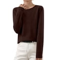 thumbnail image 1 of JGTDBPO Sweaters for Women Solid Crew Neck Knit Cotton Long Sleeve Pullover Fall Outfits Loose Comfy Layering Clothes Coffee M, 1 of 6