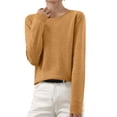 thumbnail image 1 of JGTDBPO Sweaters for Women Solid Crew Neck Knit Cotton Long Sleeve Pullover Fall Outfits Loose Comfy Layering Clothes Gold XXL, 1 of 6