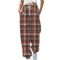 thumbnail image 1 of JGTDBPO Sweatpants For Women Baggy Lounge Ankle Banded Checker Printed Pants Elastic Waist High Waist Drawstring With Pockets Long Pants Sporty Gym Athletic Fit Jogger Workout Cinch Bottom Trousers, 1 of 5