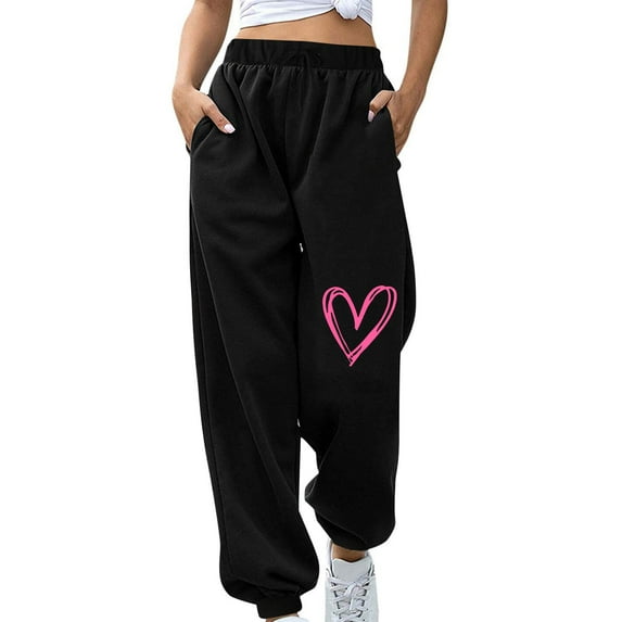 JGTDBPO Sweatpants For Women Baggy Lounge Pants Ankle Banded Printing Pants Elastic Tie Waist Drawstring With Pockets Long Pants Athletic Fit Jogger Workout Cinch Bottom Trousers