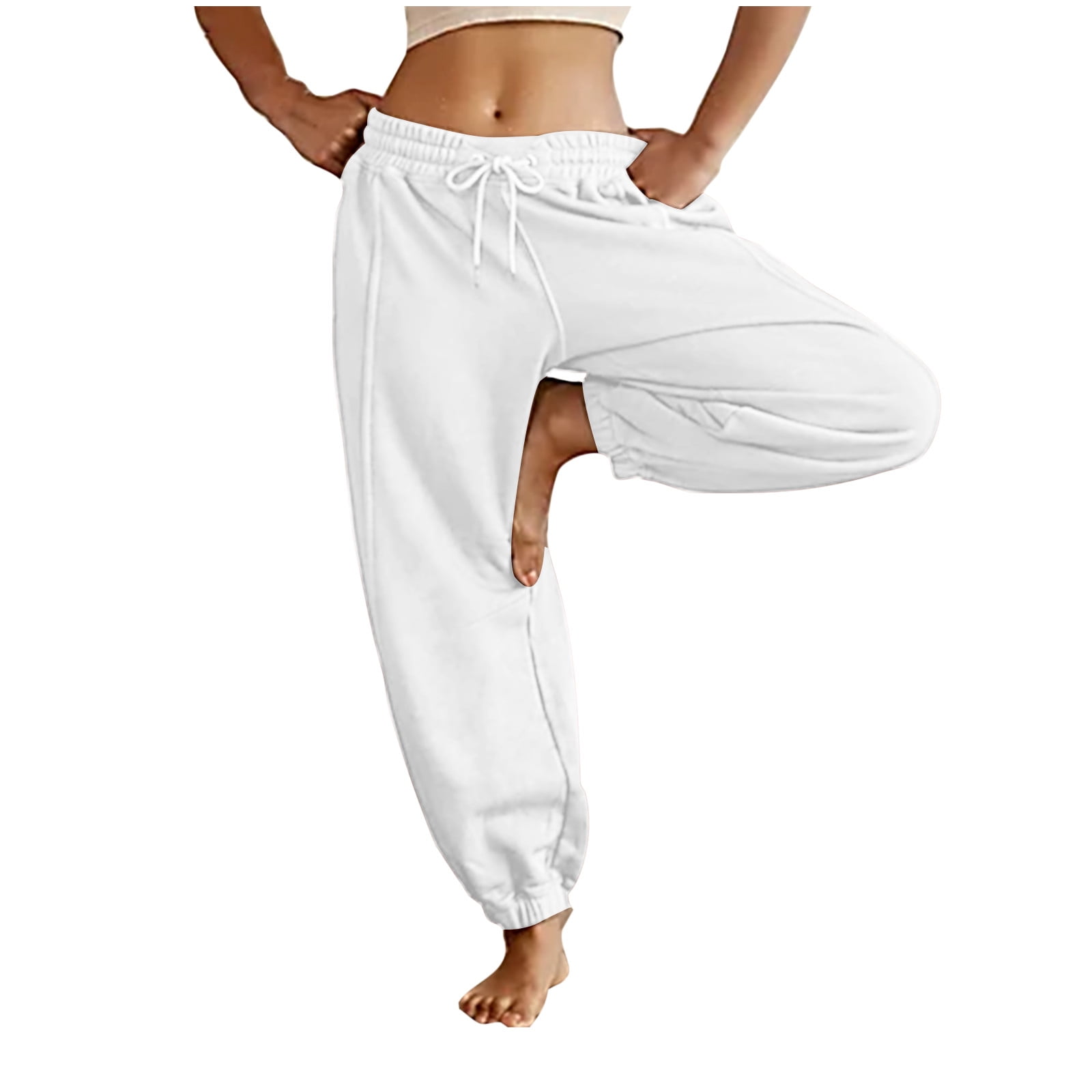 JGTDBPO Sweatpants For Women Comfortable Lounge Pants Ankle Banded Pants Elastic Tie Waist Loose Long Pants Pocket Pants Jogger Stacked Solid Color Sweatpants Bottom Workout Trousers Walmart Business ...