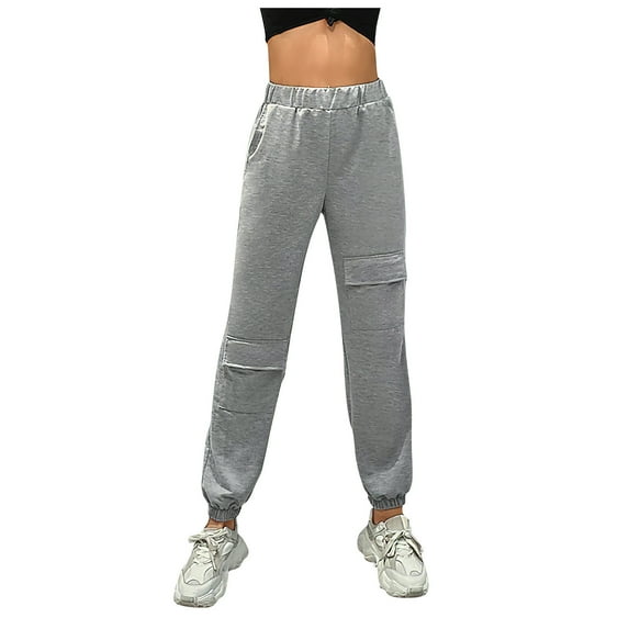 JGTDBPO Sweatpants For Women Solid Color Baggy Lounge Pants Ankle Banded Pants Elastic Waist Drawstring With Pockets Long Pants Athletic Fit Jogger Workout Cinch Bottom Trousers