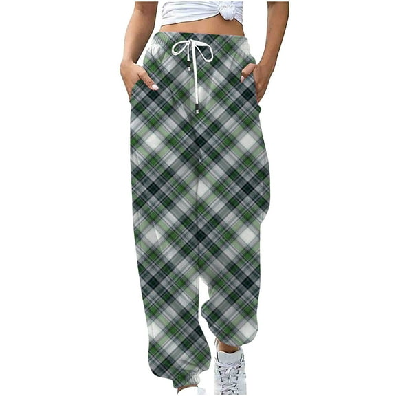 fheaev Sweatpants For Women Baggy Ankle Banded Checker Printed Pants Elastic Waist High Waist Drawstring With Pockets Long Pants Sporty Gym Athletic Fit Jogger Workout Bottom Trousers