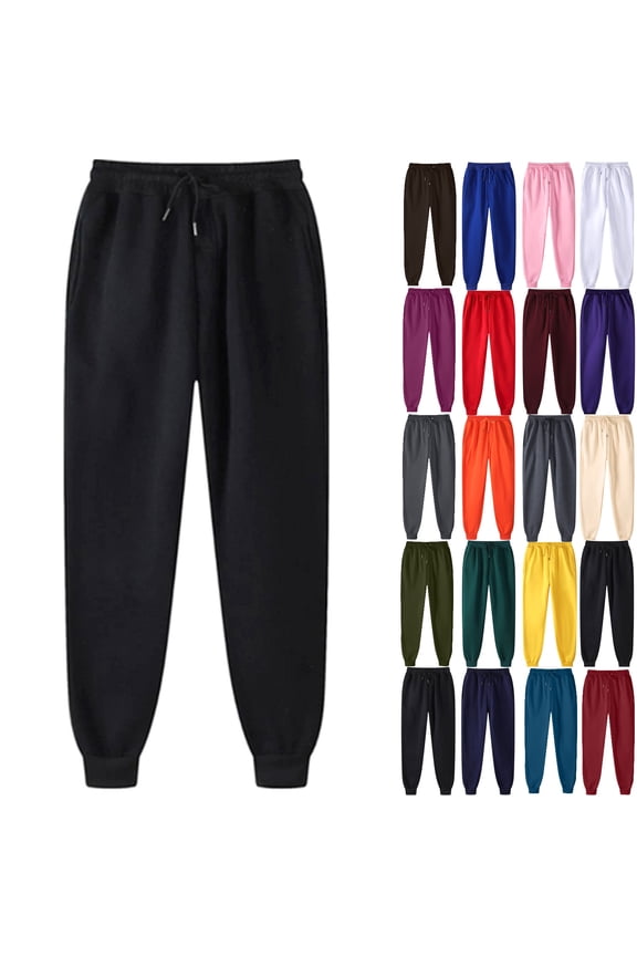 Sweatpants For Women Winter Solid Color High Waist Warm Pants Thick Lined Athletic Jogger Fleece Drawstring Lace-Up Thermal Lined Sweatpants With Pockets