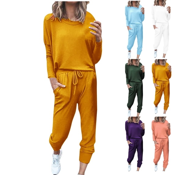 JGTDBPO Sweatsuit Sets for Women 2 Piece Set Loose Jogger Sets Fall Outfits Sets Solid Pullover Tops Long Pants Tracksuits with Pockets