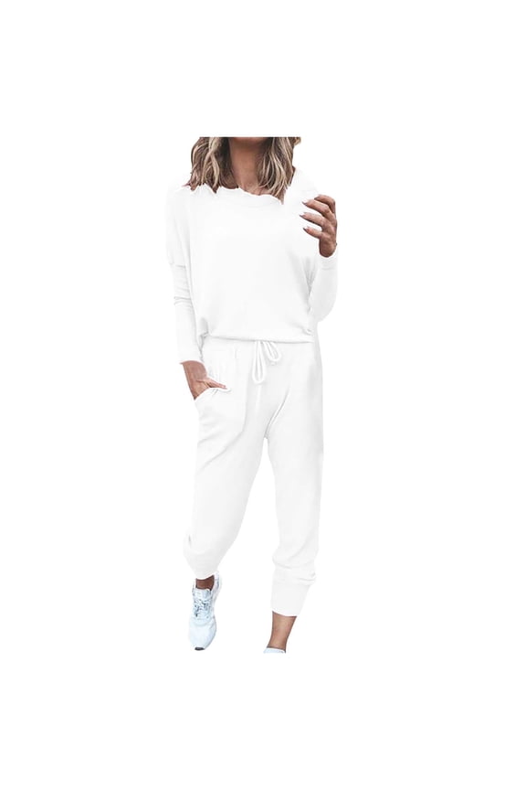 Sweatsuit Sets for Women 2 Piece Set Loose Jogger Sets Fall Outfits Sets Solid Pullover Tops Long Pants Tracksuits with Pockets