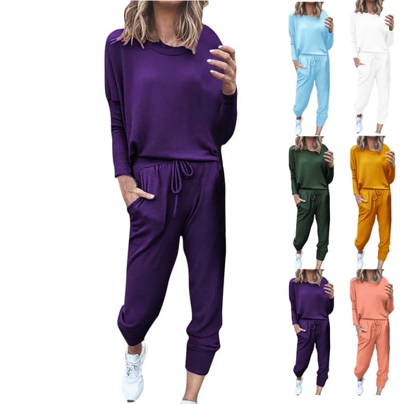 JGTDBPO Sweatsuit Sets for Women 2 Piece Set Loose Jogger Sets Fall Outfits Sets Solid Pullover Tops Long Pants Tracksuits with Pockets